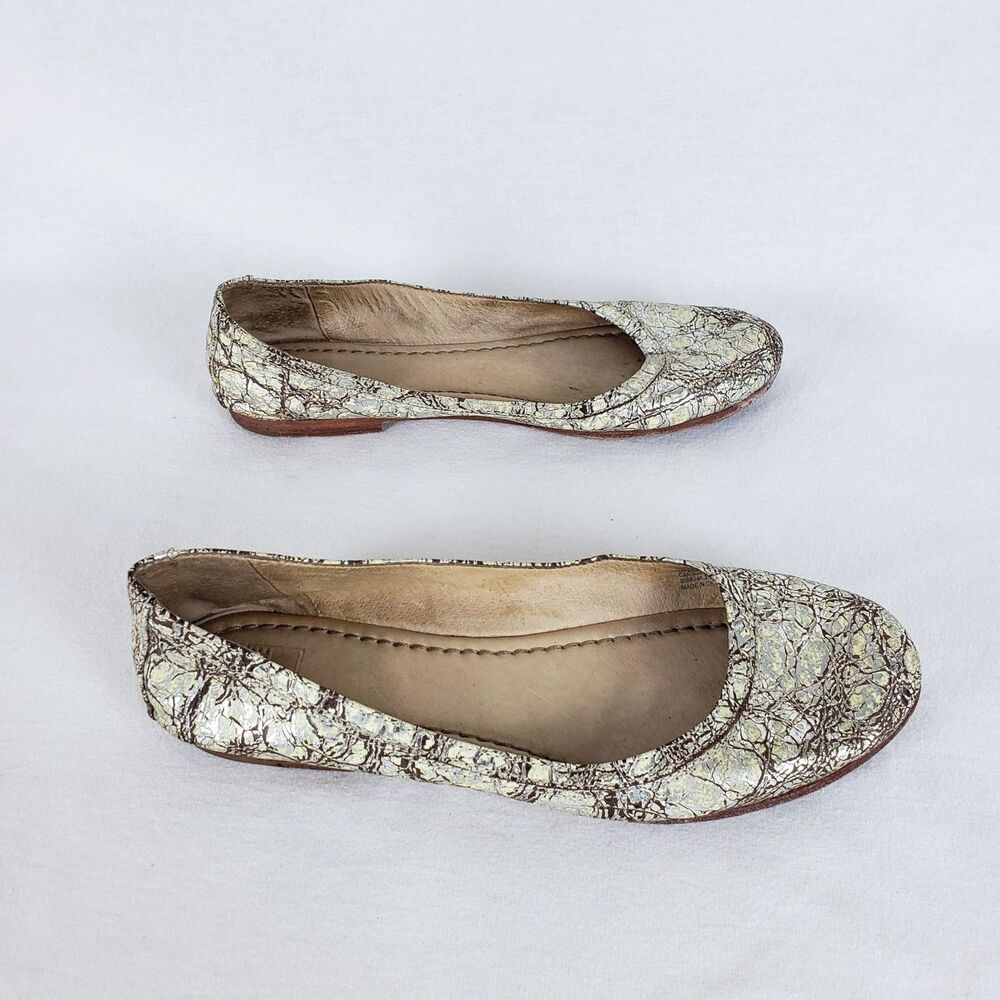 Frye Carson Ballet Flats Metallic Cracklet Womens 9 Gold Artsy Eclectic